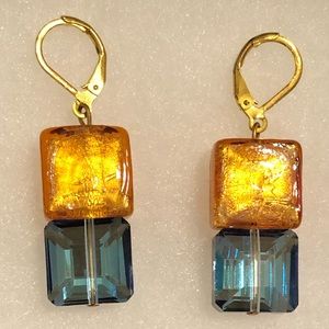 Blue and Gold Beaded Earrings